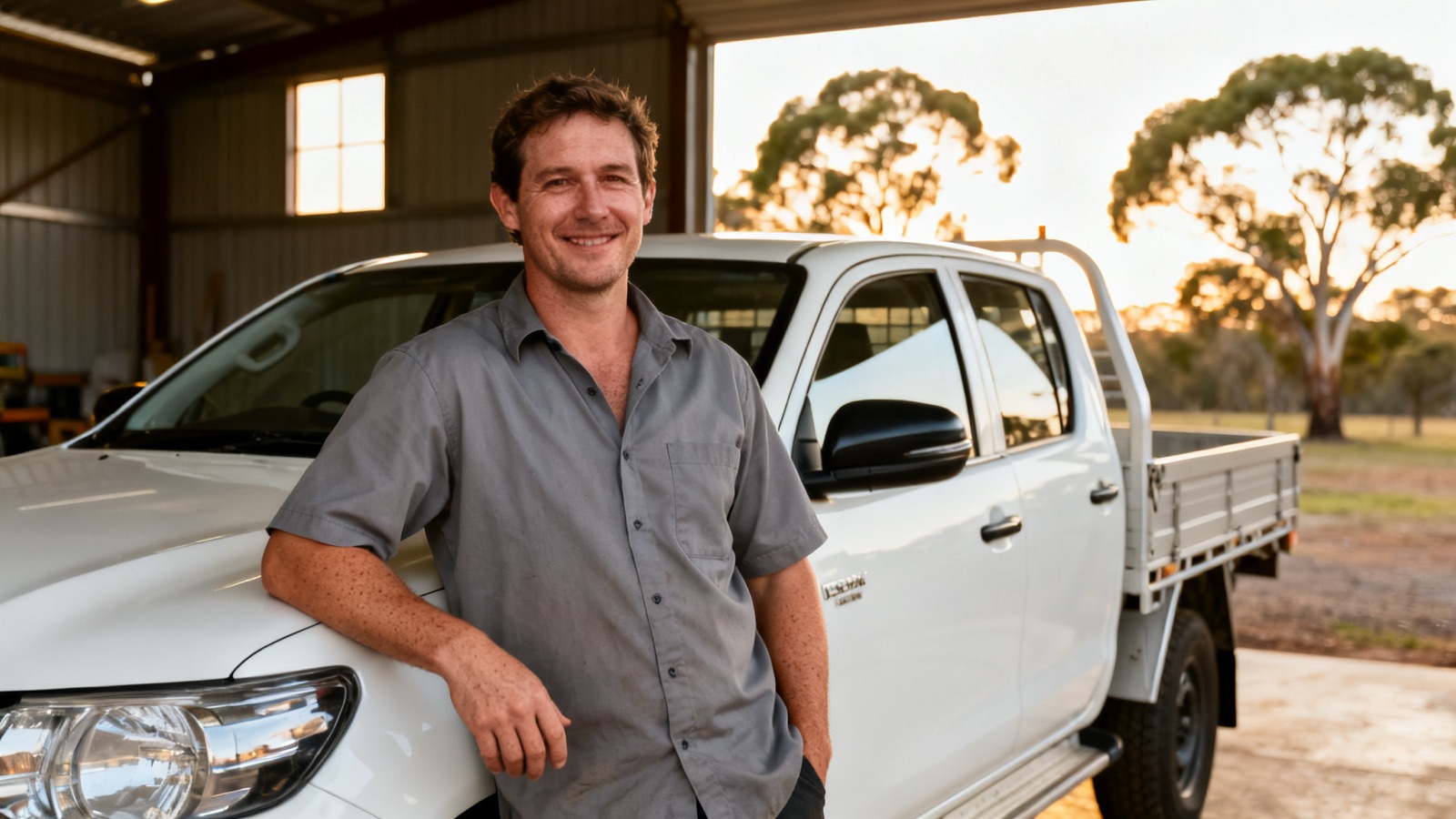 A tradesperson reviewing a quote on a clipboard beside a work ute in a suburban Australian street